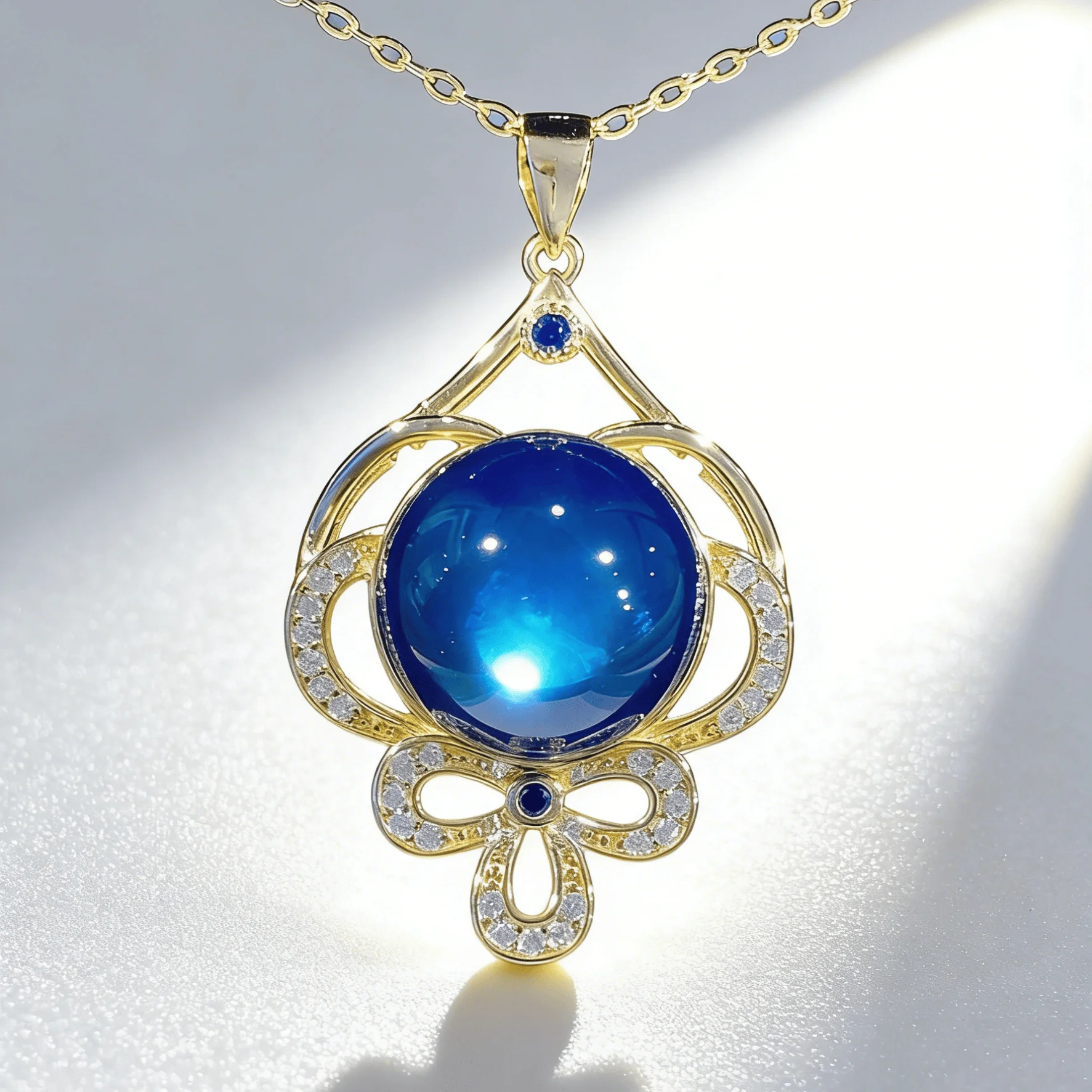 

Natural Mexican Blue Amber Pendant Necklace 13mm Round Sterling Silver Hollow Out Symmetric Design European Vintage Jewelry