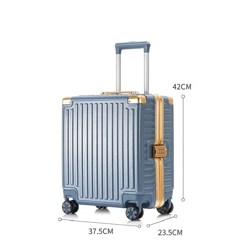 18 Inch Luggage with Wheels PC Hard Shell Suitcases for Female Lightweight Aluminum Frame Travel Suitcase Zippered Password Box