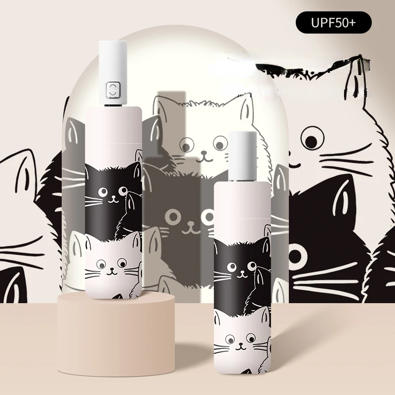 Cat Umbrellas Automatic Folding Rain And Sun Dual-Use Umbrella Black Coating Anti UV Kids Portable Parasol Girls Boys