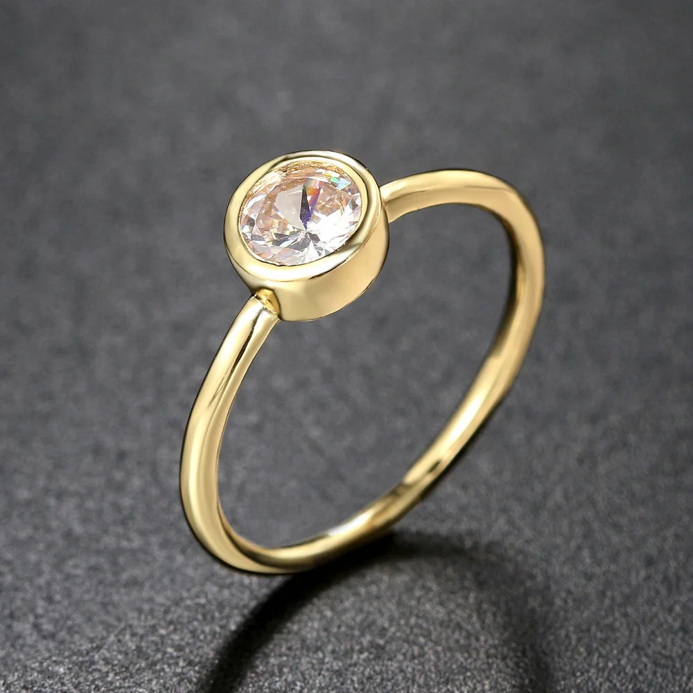 Minimalisti scher Kristall Versprechen Ring für Frauen einfache runde Zirkonia Roségold Farbe Accessoires zierlichen Schmuck Großhandel r010