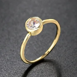 Minimalist Crystal Promise Ring for Women Simple Round Cubic Zirconia Rose Gold Color Accessories Dainty Jewelry Wholesale R010