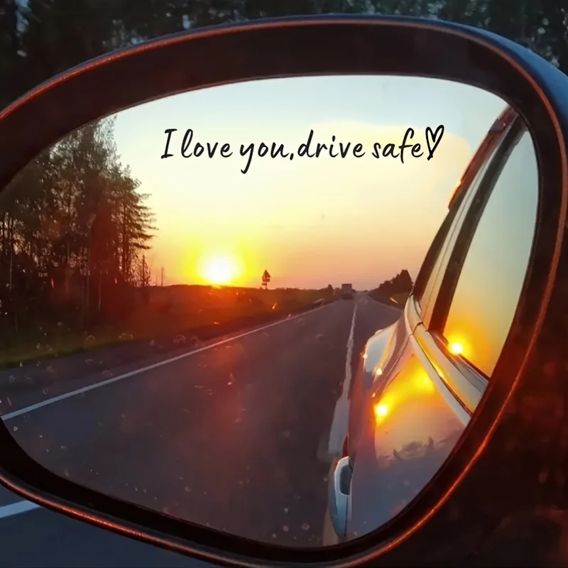 I Love You Driving Safe Mirror Sticker,Drive Safe I Love You Sticker with Heart,Car Rear View Mirror Decal