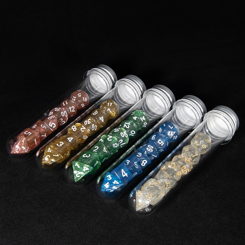 7PCS DND Polyhedral Dice Set Transparent Dice Filled with Glitter, for D&D Board Game,educational Accessories,D4-D20 with Tube