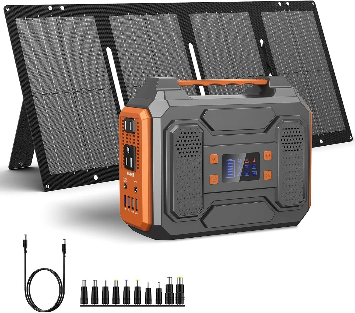 Portable Solar Generator, Lithium Battery Pack with USB DC AC Outlet for Home Use RV Van Outdoor Camping-Orange