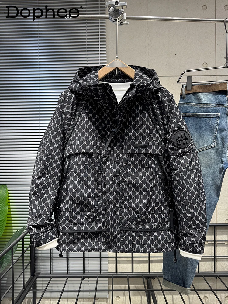 

2025 Autumn Letter Print Hooded Trendy Jacket Fashionable Youth Casual Jacket Versatile Workwear Top Trendy Men