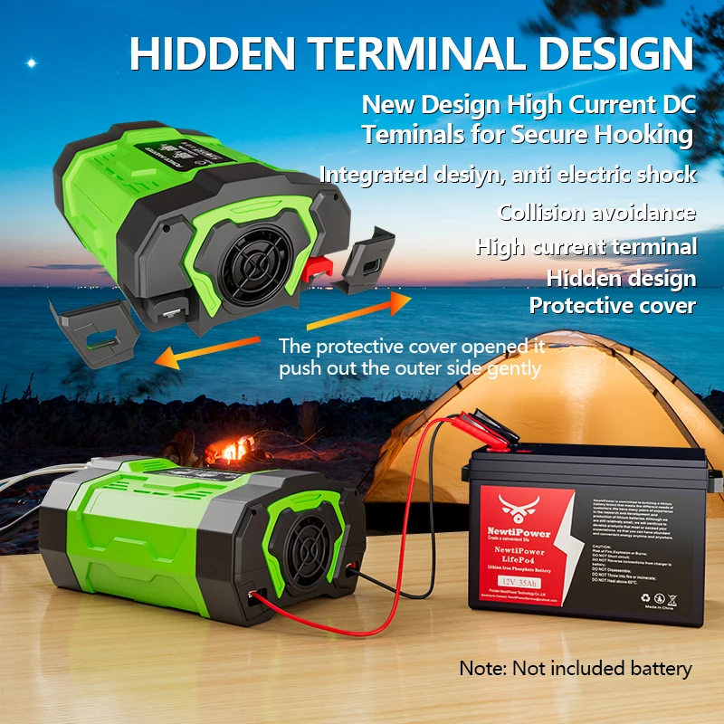 2000W high-power power inverter 12V to 220V 110V 2 USB 2 C-type 25W port soft key switch mute fan 8 protection LCD display
