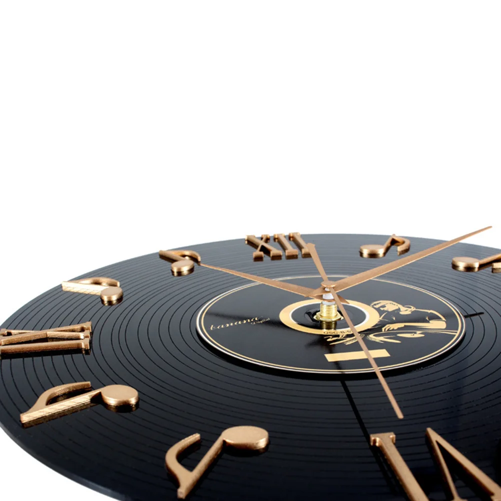 

Black Vinyl Record Wall Clock Golden Black Acrylic Note Design Vintage Style Home Office Desktop Music Gift Vintage Clock