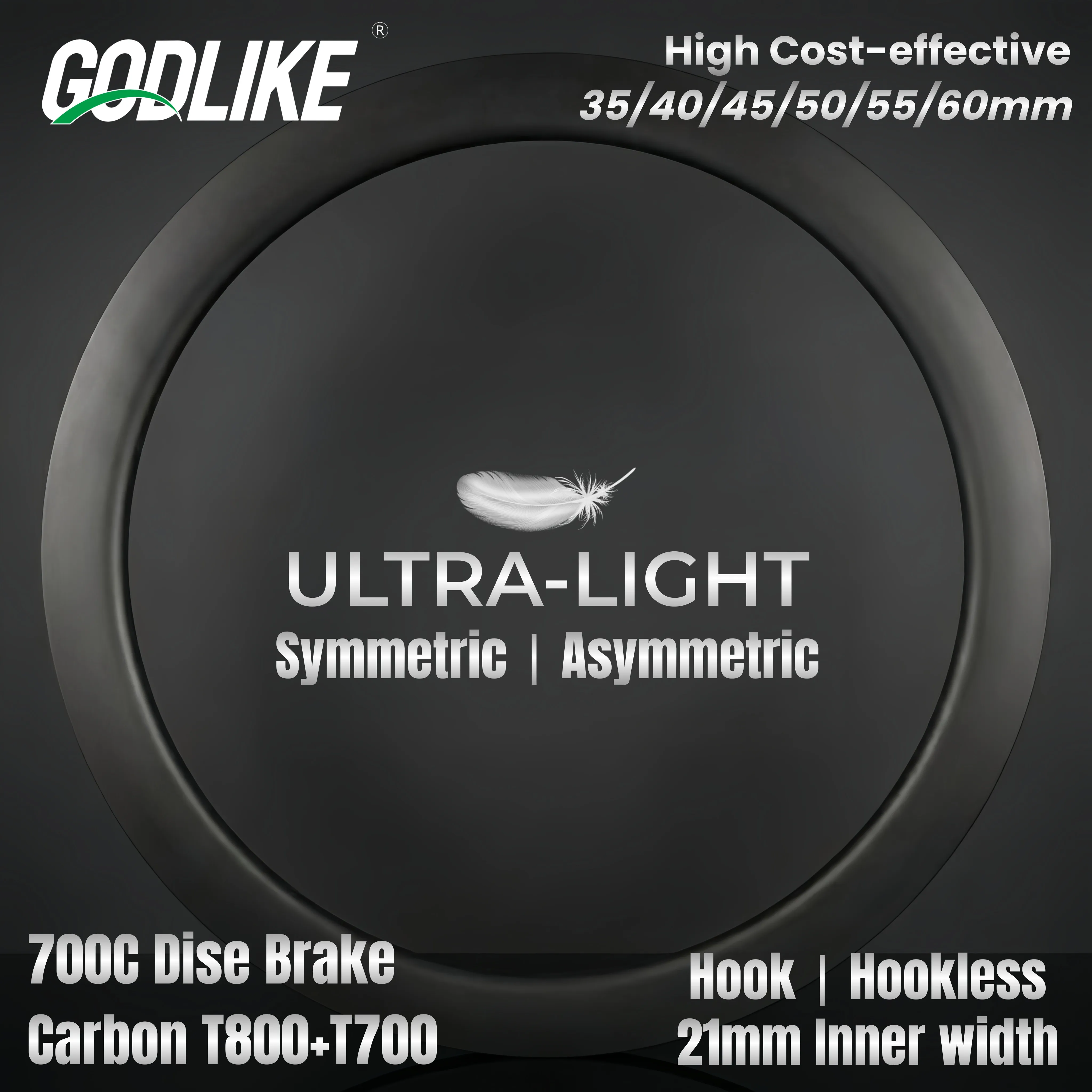 

GODLIKE Road 28mm Wide Carbon Rim Clincher Tubeless 30/35/40/45/50/55/60mm Gravel Bicycle Wheel Hooked Hookless Rim Disc Brake