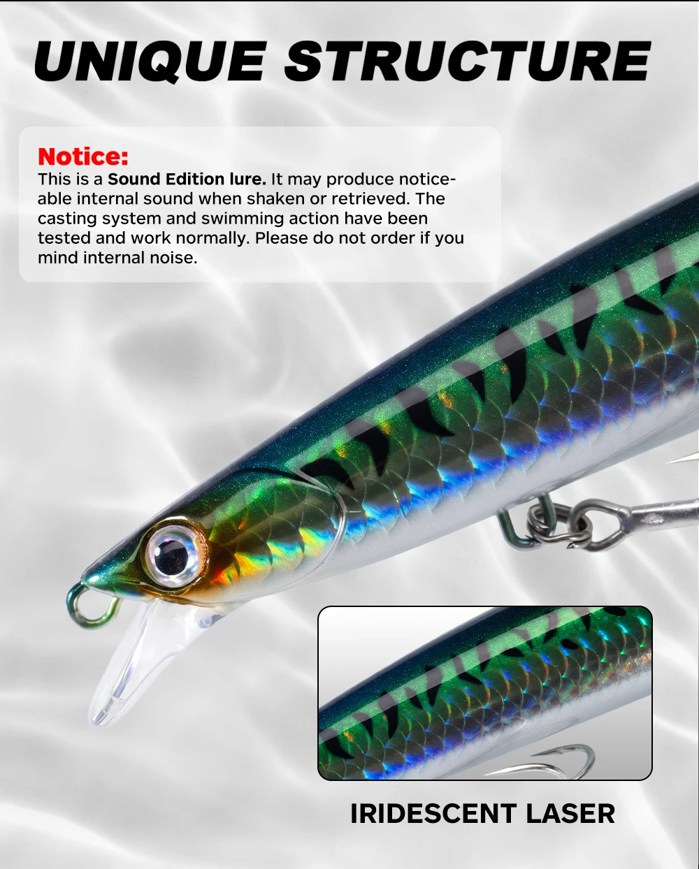 Hunthouse Floating Minnow Angelköder Sound Edition Hartköder 125mm 20g Weitwurf-Wobbler Jerkbit für Hecht- und Barschangeln – Detail 7