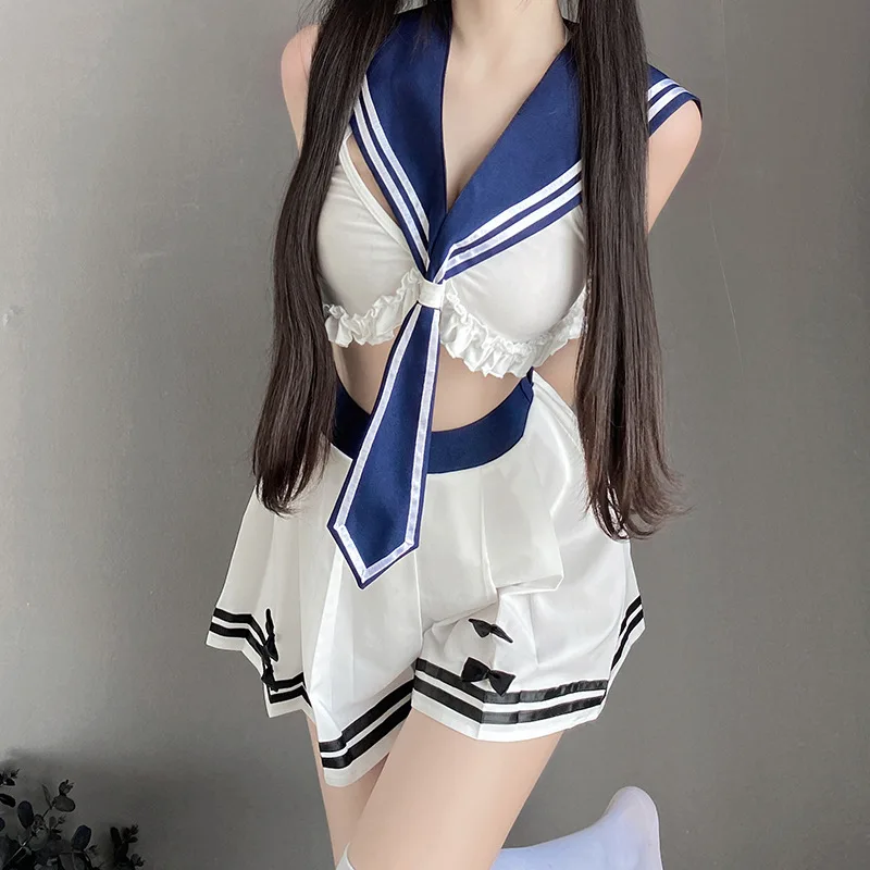 Uniforme JK mignon pour étudiants, lingerie sexy, uniforme de cosplay pour étudiants du campus, haut non dos nu, ensemble jupe plissée, SexShop