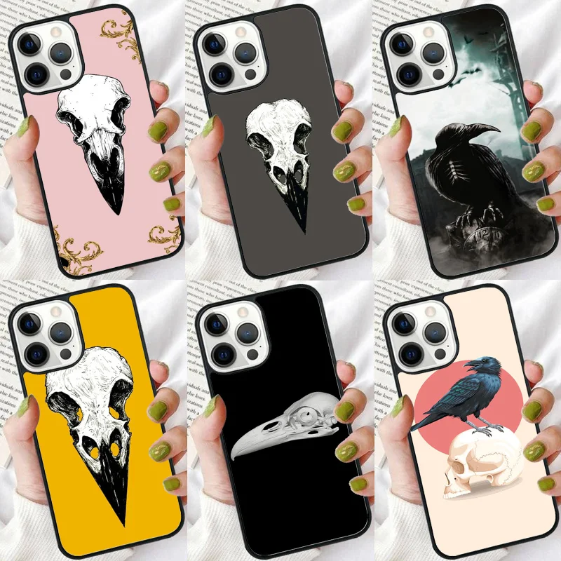 Raven Skull Phone Case For iPhone 16 15 14 plus XR XS 11 12 13 Pro max Soft Bumper Shell Cover coque