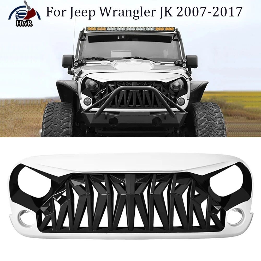 

sharks Style Grille Car Guard Grid For Jeep Wrangler JK 2007-2017 Offroad Grille Bumper Grilles Cover Replace Original Grille