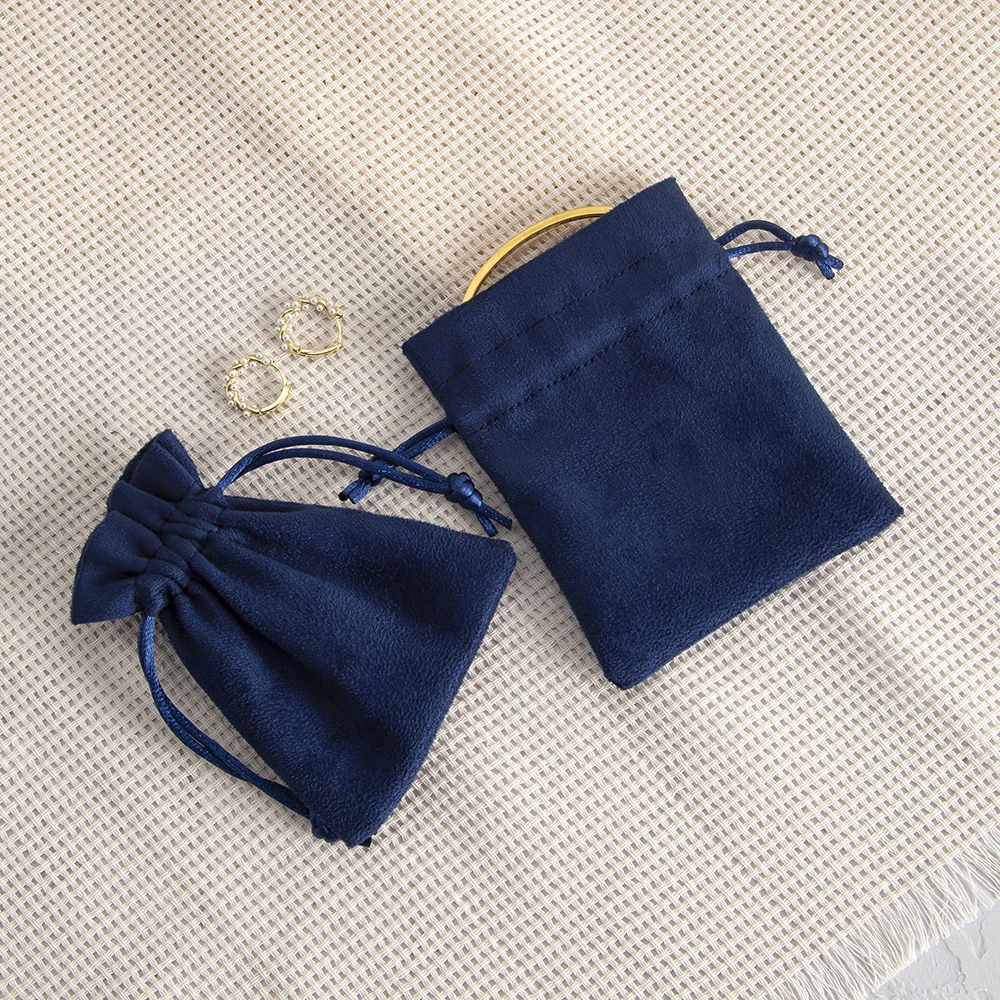 10pcs Navy Flannel Jewelry Packaging Bags, Gift Drawstring Pouches