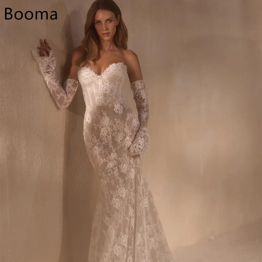Booma حورية البحر بدون حمالات مزين بالدانتيل فساتين زفاف أنيقة بدون أكمام فستان عرائس طويل مصنوع حسب الطلب 2025