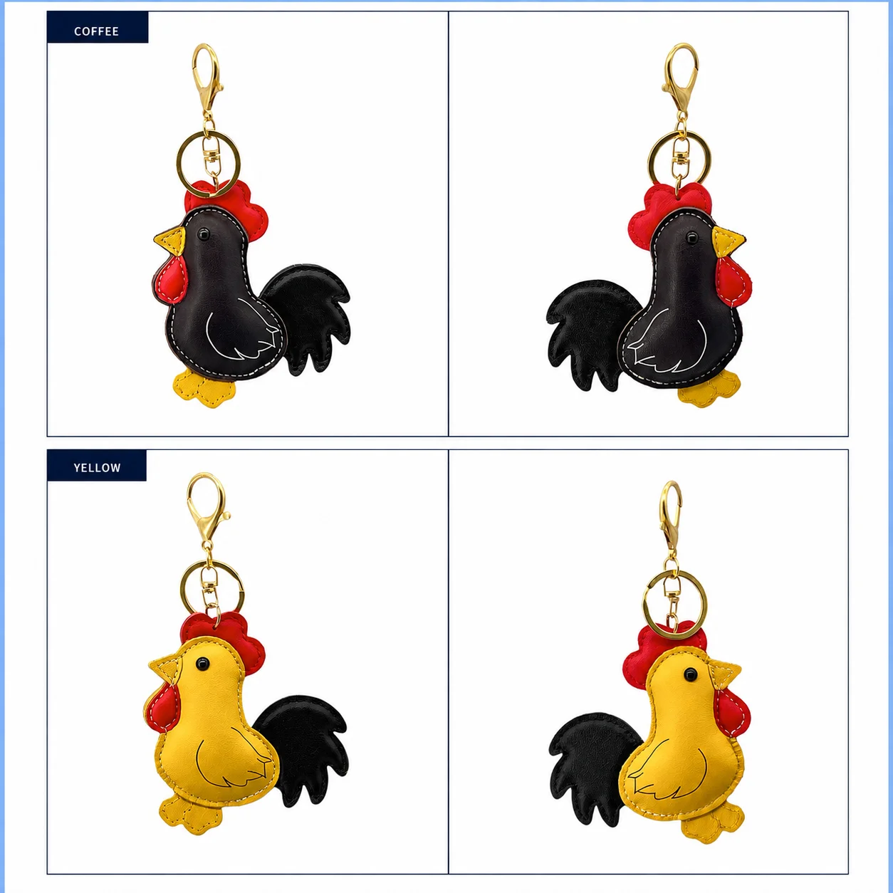 Genuine Leather Handbag Charm Cartoon Rooster Charm Bag Pendant Keychain Cute Cock Top Layer Cowhide for Women Purse Accessory