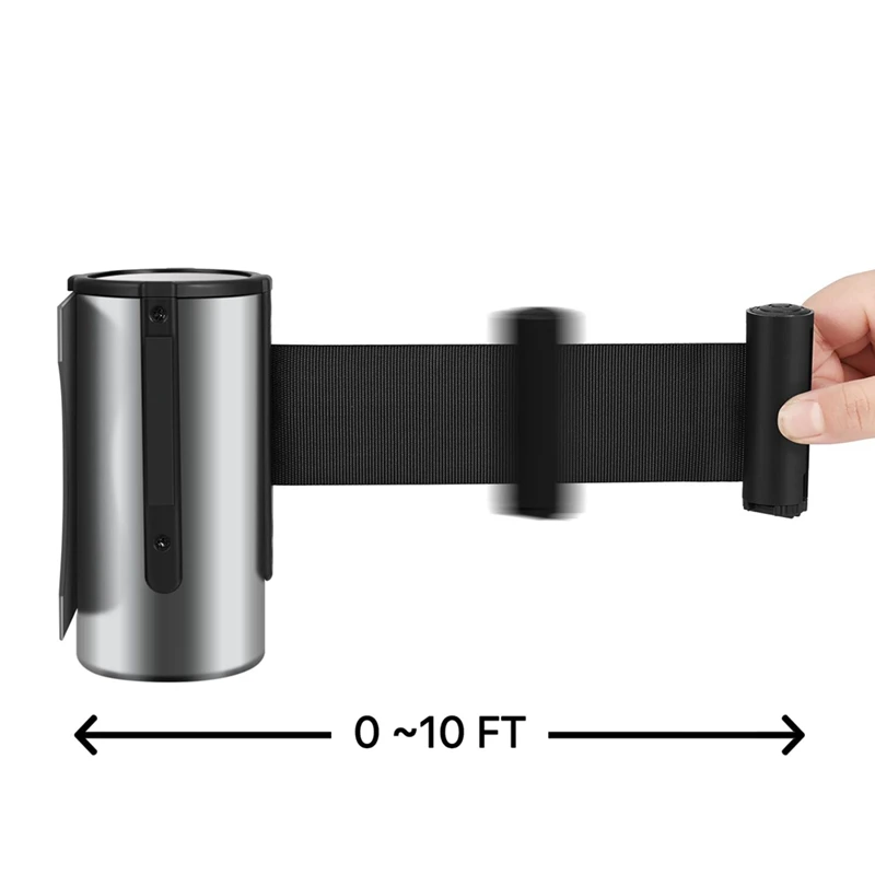 Crowd Control Retractable Belt Barrier - 10Ft Wall Mounted Safety Barrier Belt, Queue Line Dividers With Nylon Belt Easy Install