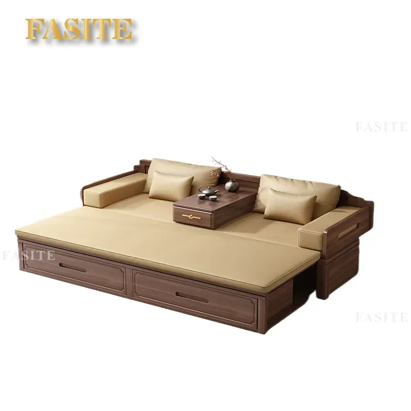 For New Chinese Ebony Solid Wood Arhat Bed Push-pull Folding Dual-purpose Storage Box Sofa Bed for Home Living Room Hotel