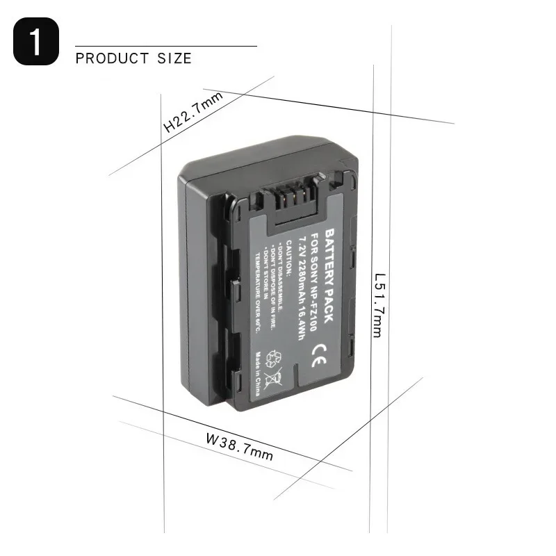 2Pc 2280mAh NP-FZ100 NPFZ100 NP FZ100 Battery+ LCD Dual USB Charger for Sony BC-QZ1,Sony a9, a7R III, a7 III, A7RIV A6600 Camera view 5