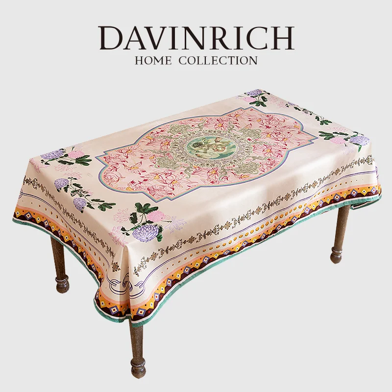 

DAVINRICH Italian Retro Tablecloth Romantic Angel Pattern Oil Painting Style Table Cloth Luxury Chenille Rectangular Table Cover