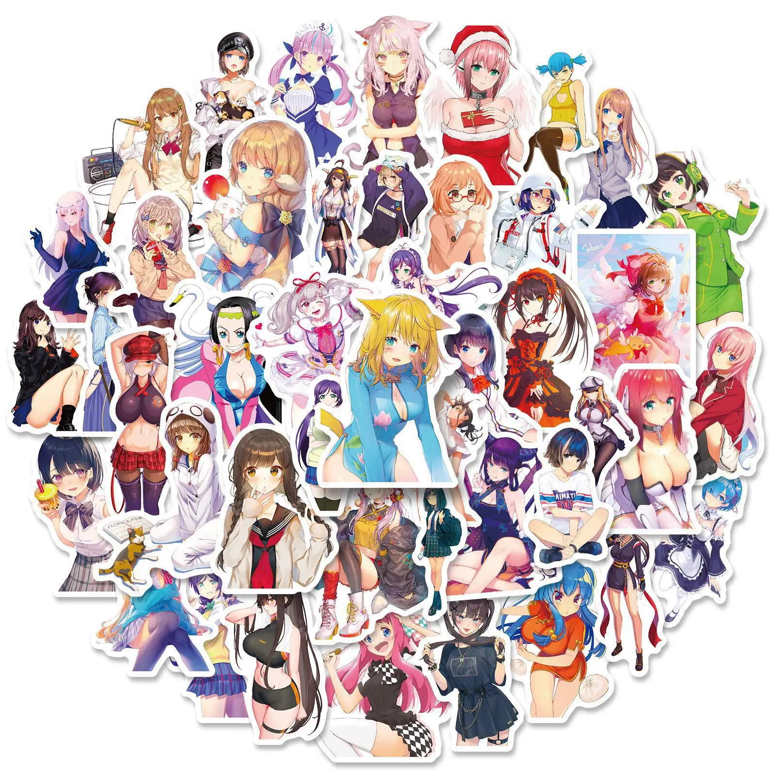 50 pegatinas bonitas de chicas anime para laptop, botella de agua, teléfono, monopatín, guitarra, equipaje, bicicleta, diario, decoración DIY