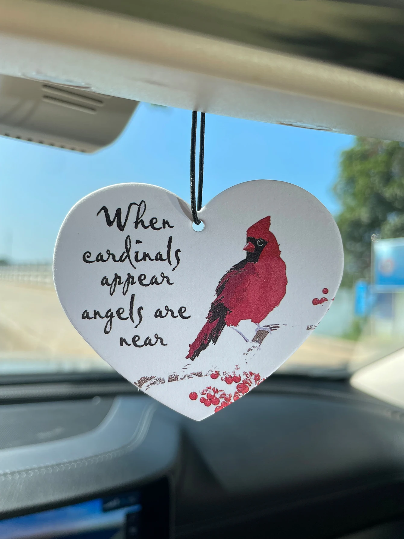 When Cardinals Appear Angels Are Near Heart Shape Hanging Car Air Freshener, Natural Plant Extract Fragrance, Alcohol-Free, Heat