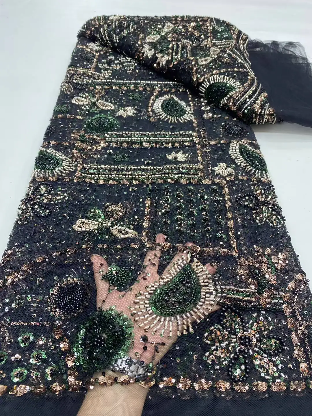 فاخر الأفريقي مطرز 2025 جودة عالية النيجيري الترتر مع اللؤلؤ الدانتيل الفرنسي تول أقمشة الدانتيل لخياطة فستان الحفلات