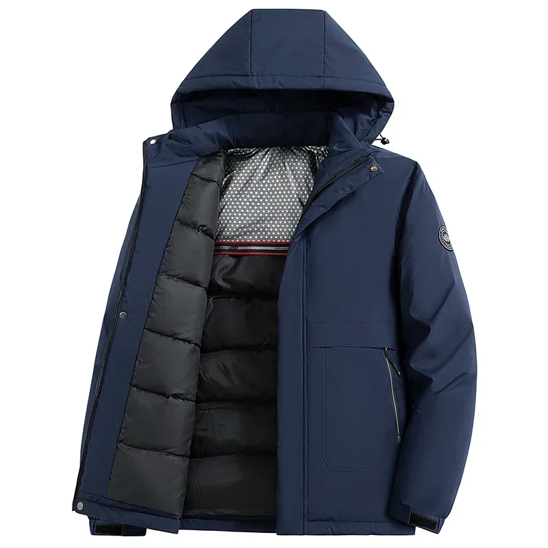 Winter Solid Warm Jacket Mens Thick Parker Coat Casual Cotton Pad Windproof Waterproof Wool Coat Hooded Plush Coat