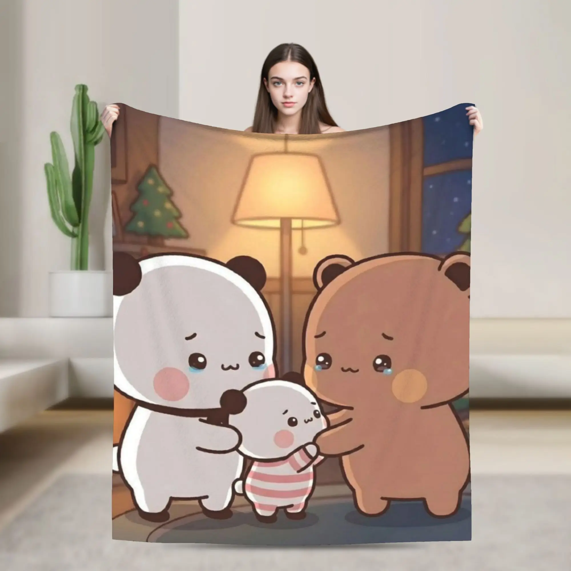 Cartoon Panda Bubu Dudu Family Flannel Blanket  Awesome Throw Blankets for Home Hotel Sofa  200x150cm Quilt