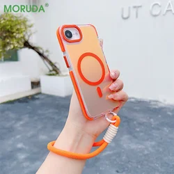 17Pro Laser Gradient for Magsafe Magnetic Case For iPhone 17 Air 11 12 13 14 15 16 Pro Max Plus 16e Fashion Lanyard Armor Cover