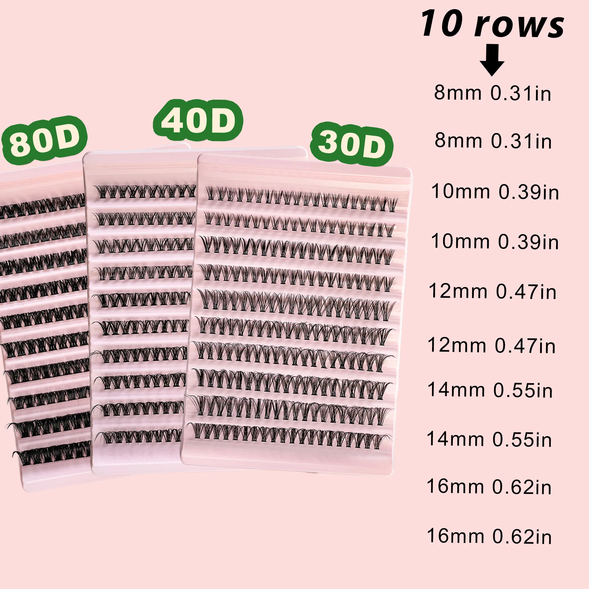 Künstliche Wimpernkollektion, 200 Sets, 30P, 40P, 80P. Einzelne Cluster-Wimpern, DIY-Wimpern C-D gekräuselt, Make-up-Tools