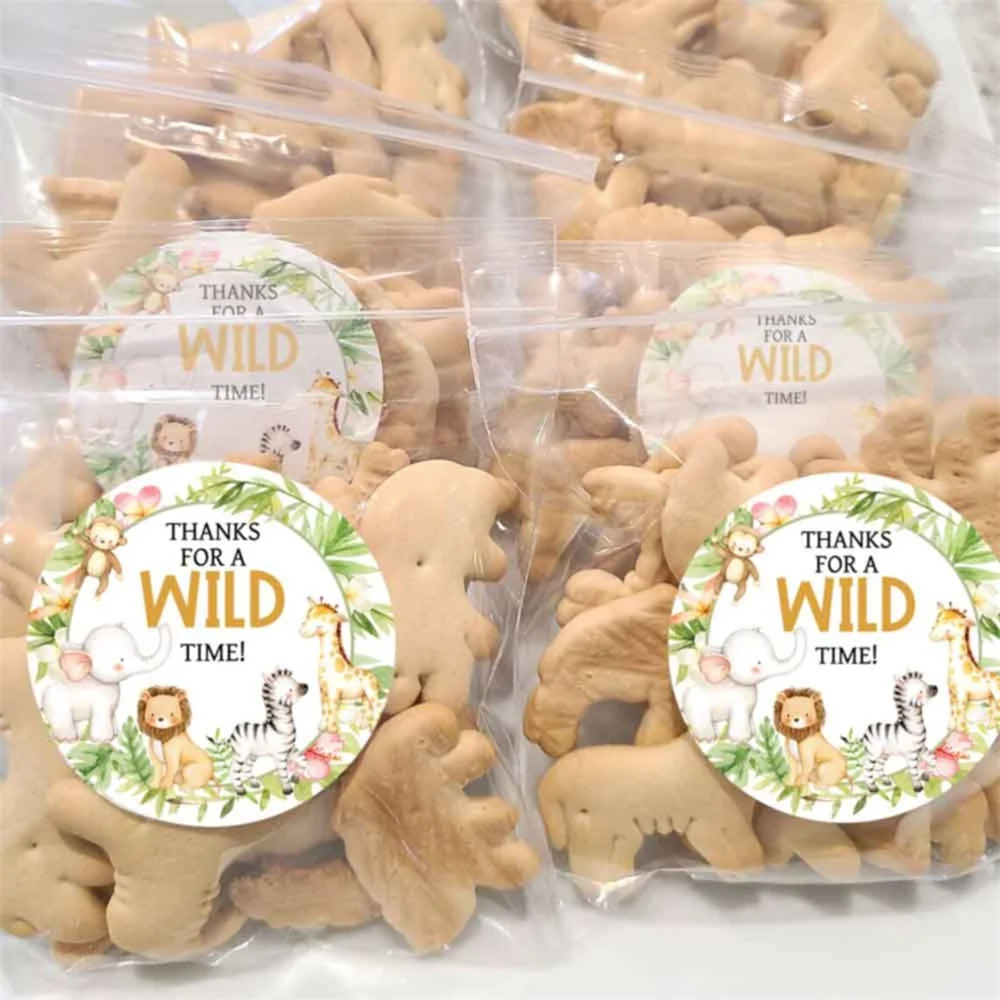 50PCS 1.9 inch safari animals stickers and bags thanks for a wild time, safari baby shower favors Gender neutral baby shower lab