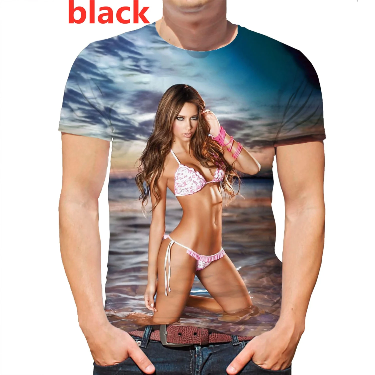 Men and Women Creative Passion Beach Bikini Model 3D Print T-shirt Short Sleeve Funny T Shirt