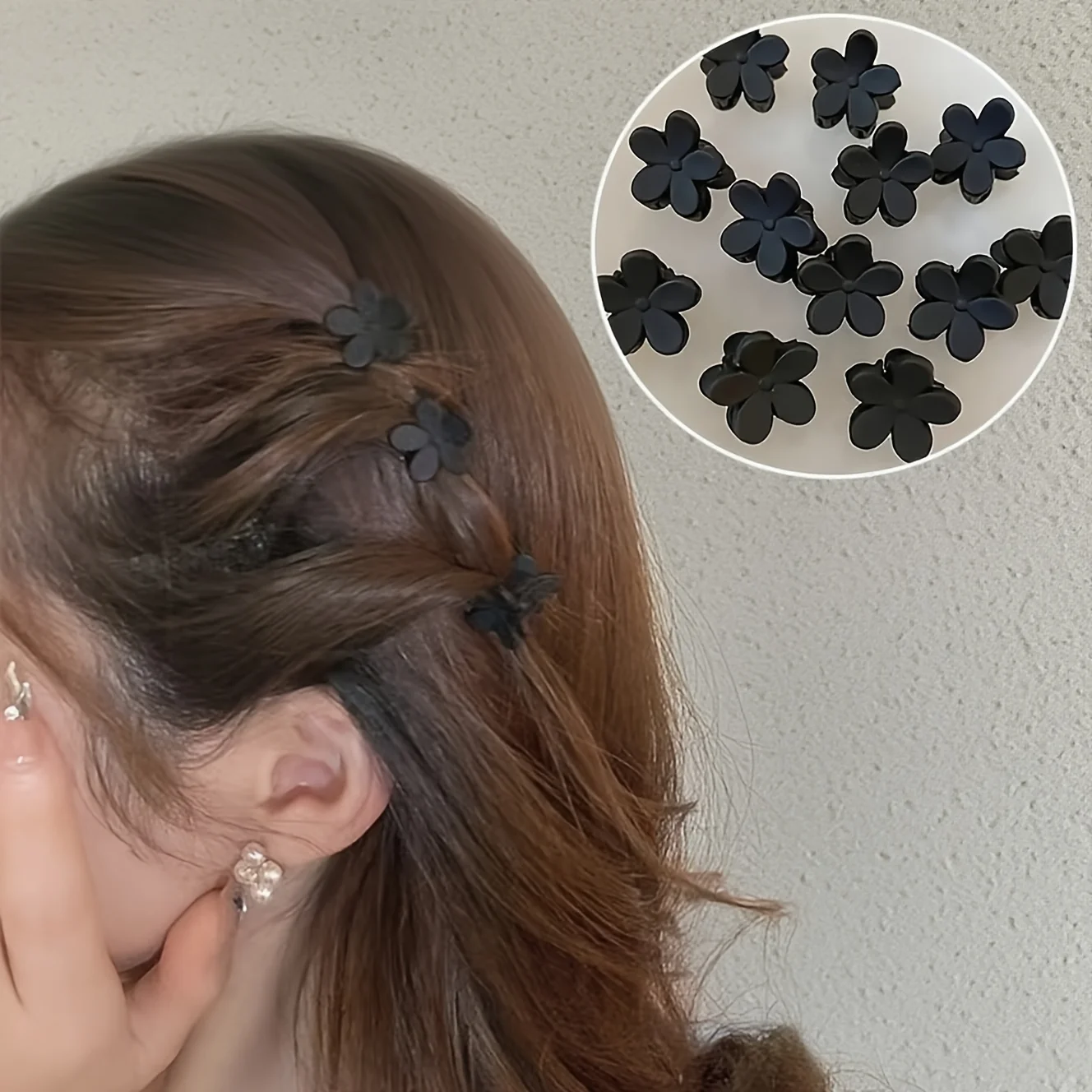30/50/100 Pieces – Mini Black Flower Clips | Plastic Material | Suitable for Cute Girls’ Hairstyling Accessories Sets.