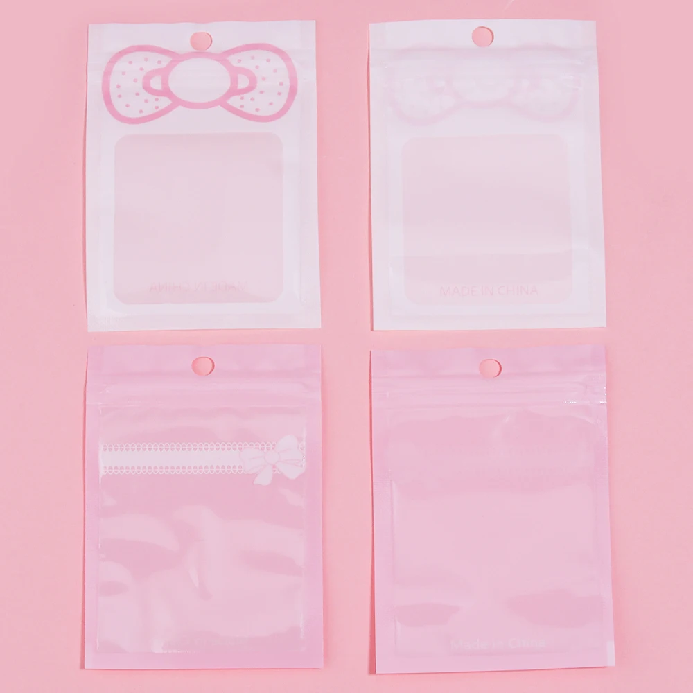 20pcs/bag Resealable Zipper Bags Cute Pink Bow Self Sealing Bags For Candy Cookies Packaging Bags Jewelry Ornament Beads Storage