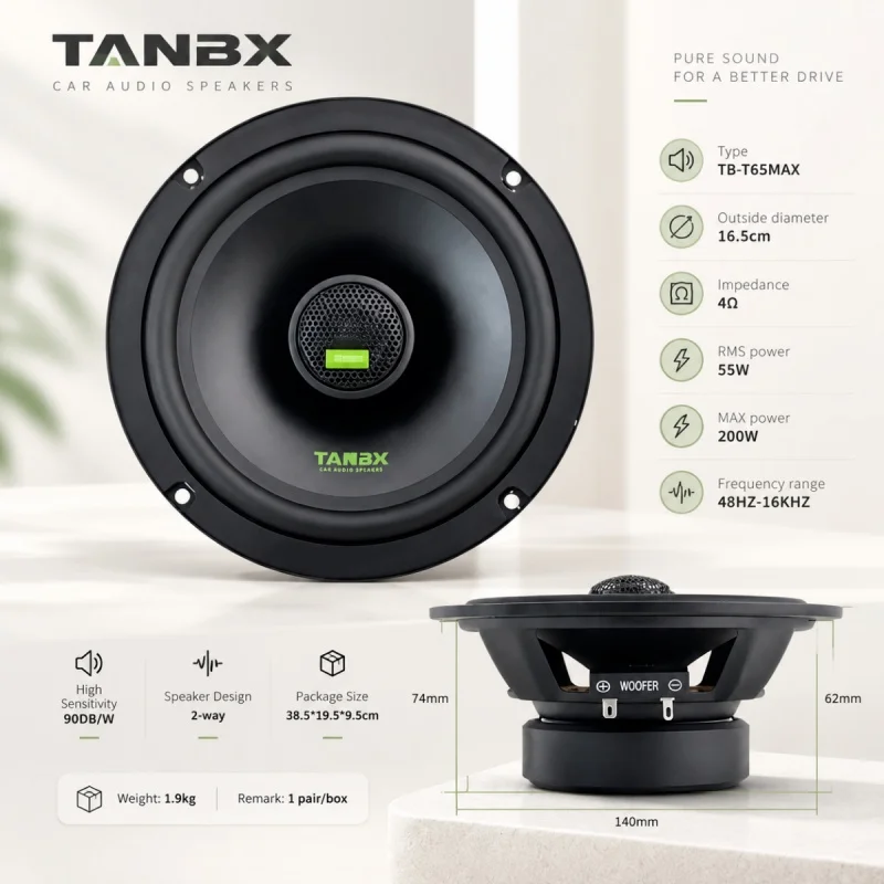6.5 Inch Car Speakers Max 200W Full Frequency Car Music Stereo Audio Subwoofer 2-way Coaxial Speakers Audio Accessories