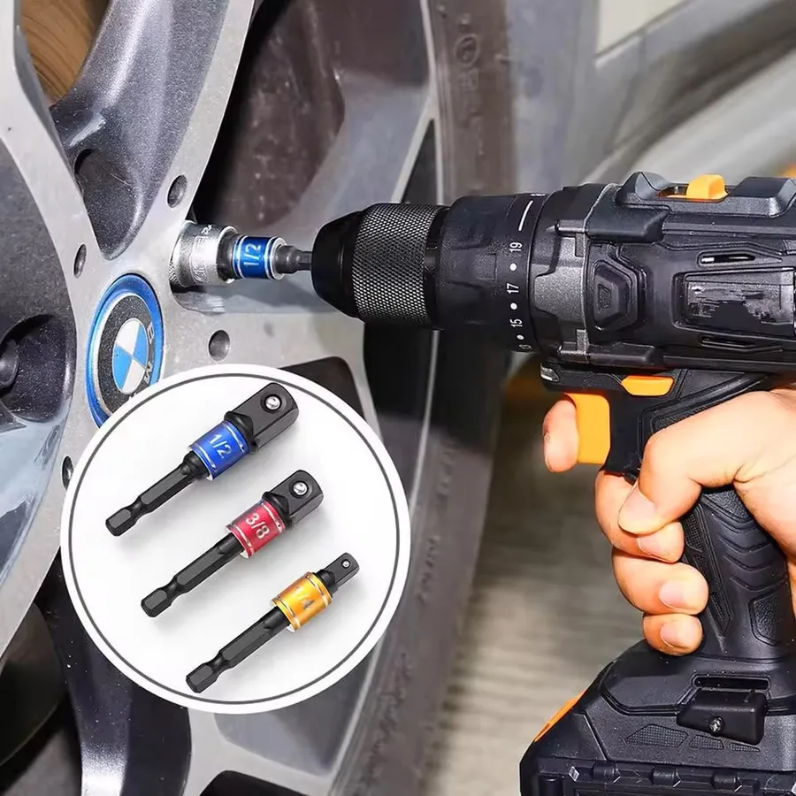 Impact Driver Socket Extension Adapter Extended Converter Power Drill Hex to High Speed Nut Male Square Wrench 1/4 3/8 1/2 view 3