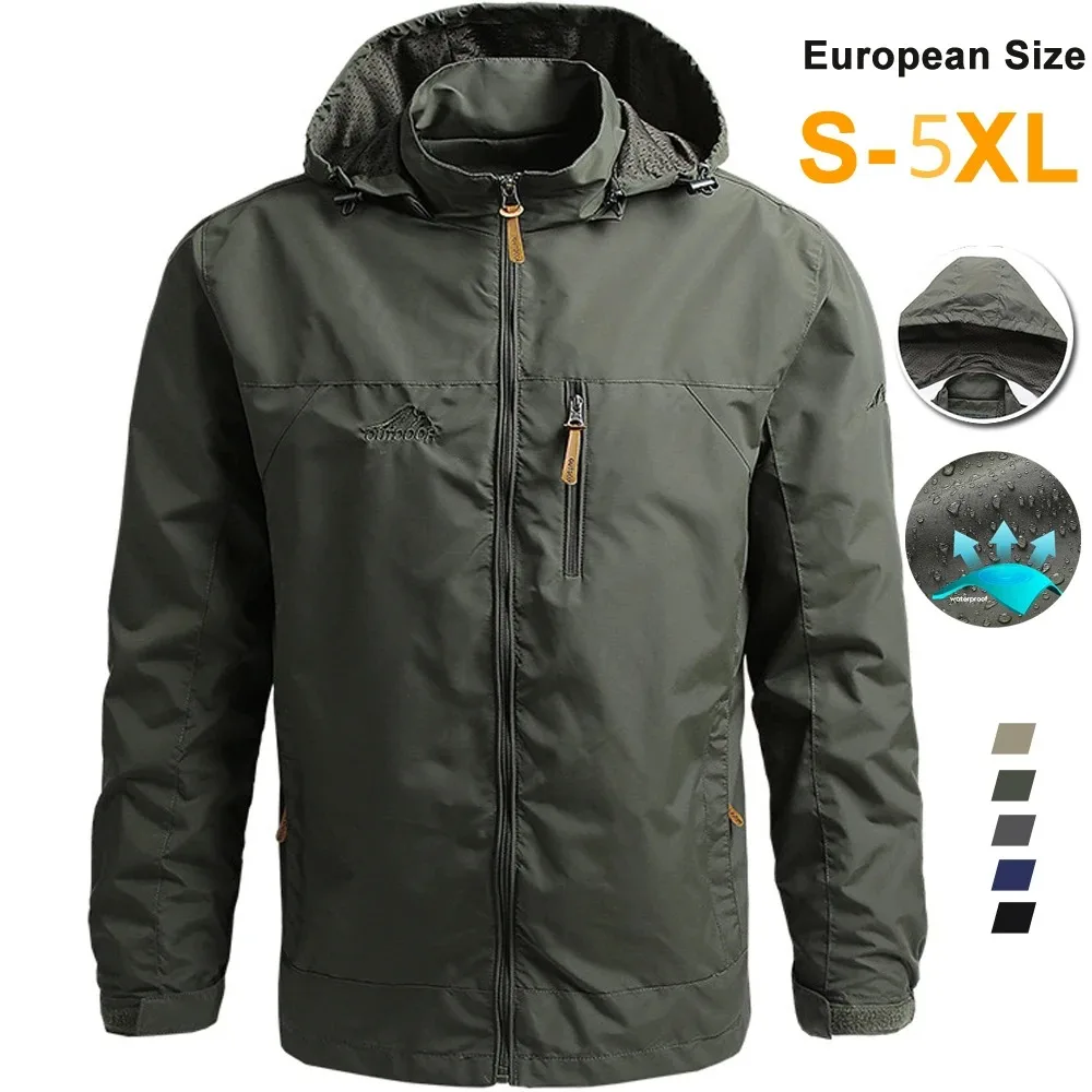 

Windbreaker Men Tactical Jacket Waterproof Outdoor Hooded Coat Sports Military European Size S-5XL Field Climbing Thin Outwear