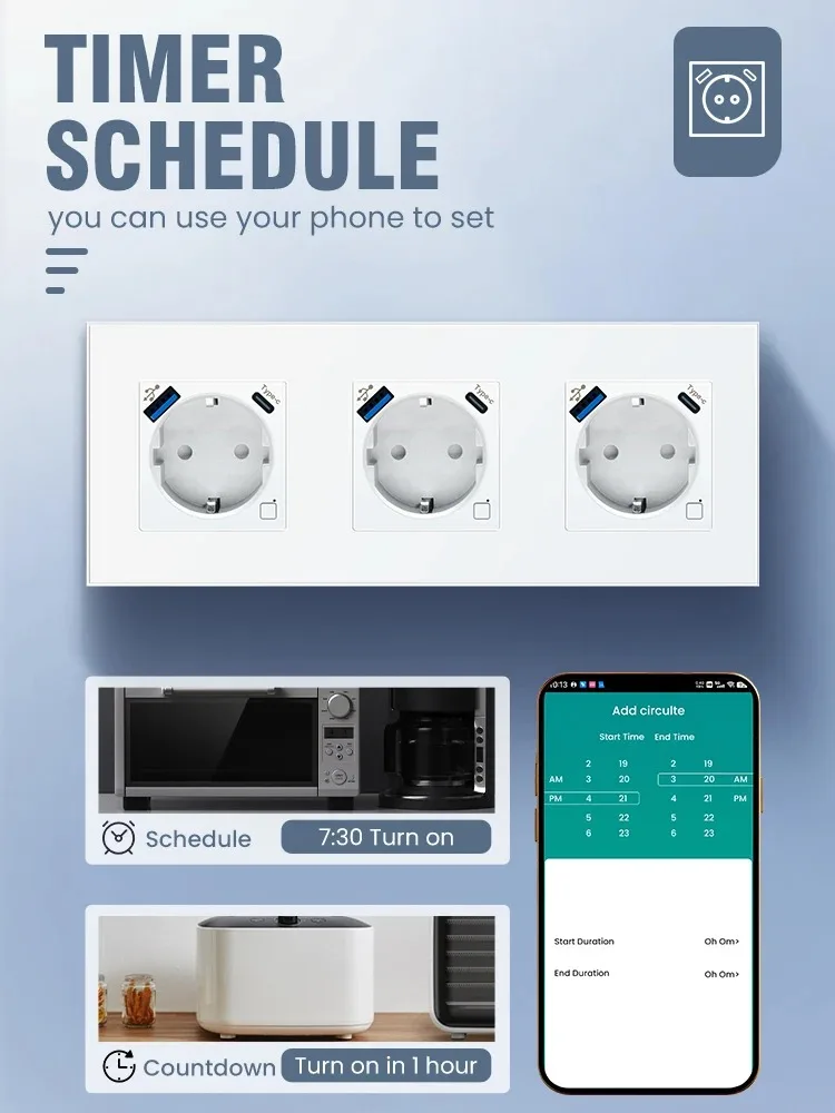 

LOUYSGEN Zigbee Мониторинг энергии ЕС Двойные тройные умные настенные розетки Type-C USB Таймер Расписание Tuya Alexa Стеклянная панель 220 В