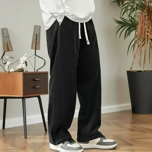 Imagen 1 del producto Pantalones Casuales de Pana para Hombre 2026, Pantalones Holgados de Moda, Pantalones Deportivos Rectos con Cintura Elástica y Cordón, Ropa Urbana para Exteriores