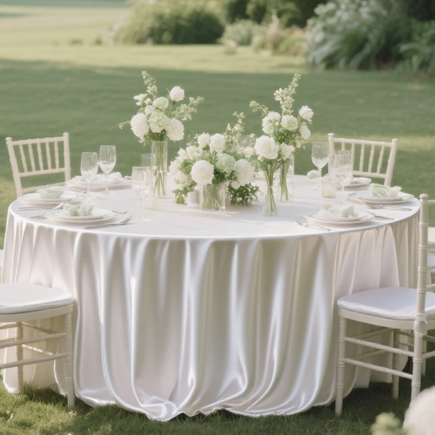 4pcs Round Table Cover Silky Satin Dining Table Cloth Bright Silk for Holiday Dinner Wedding Banquet Decoration