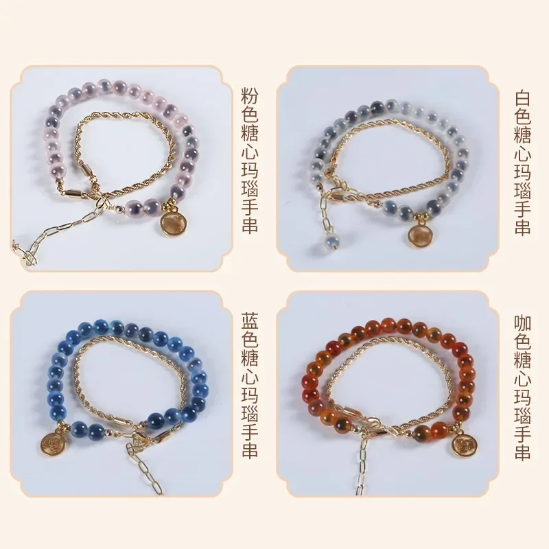 New Ash Half Sugar Bead Chain Multi-circle Bracelet Heart Agate Complete Color Sugar Heart Great Complete HandString For Women