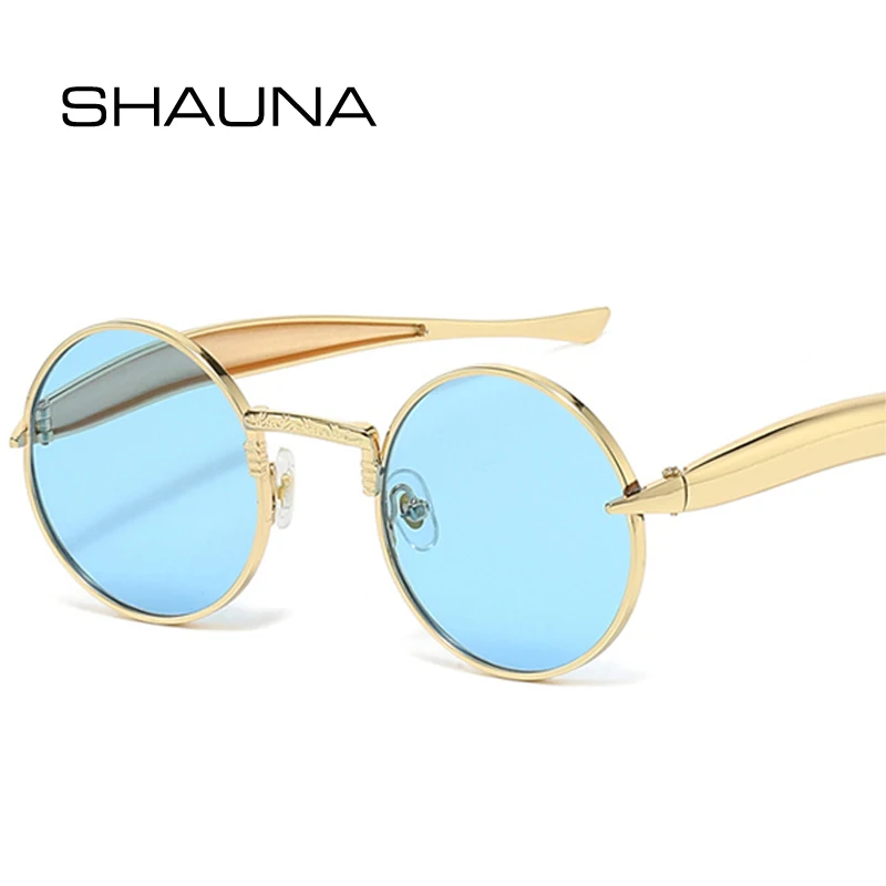 

SHAUNA Retro Small Round Metal Men Sunglasses Fashion Clear Ocean Lens Shades UV400 Women Trending Punk Sun Glasses