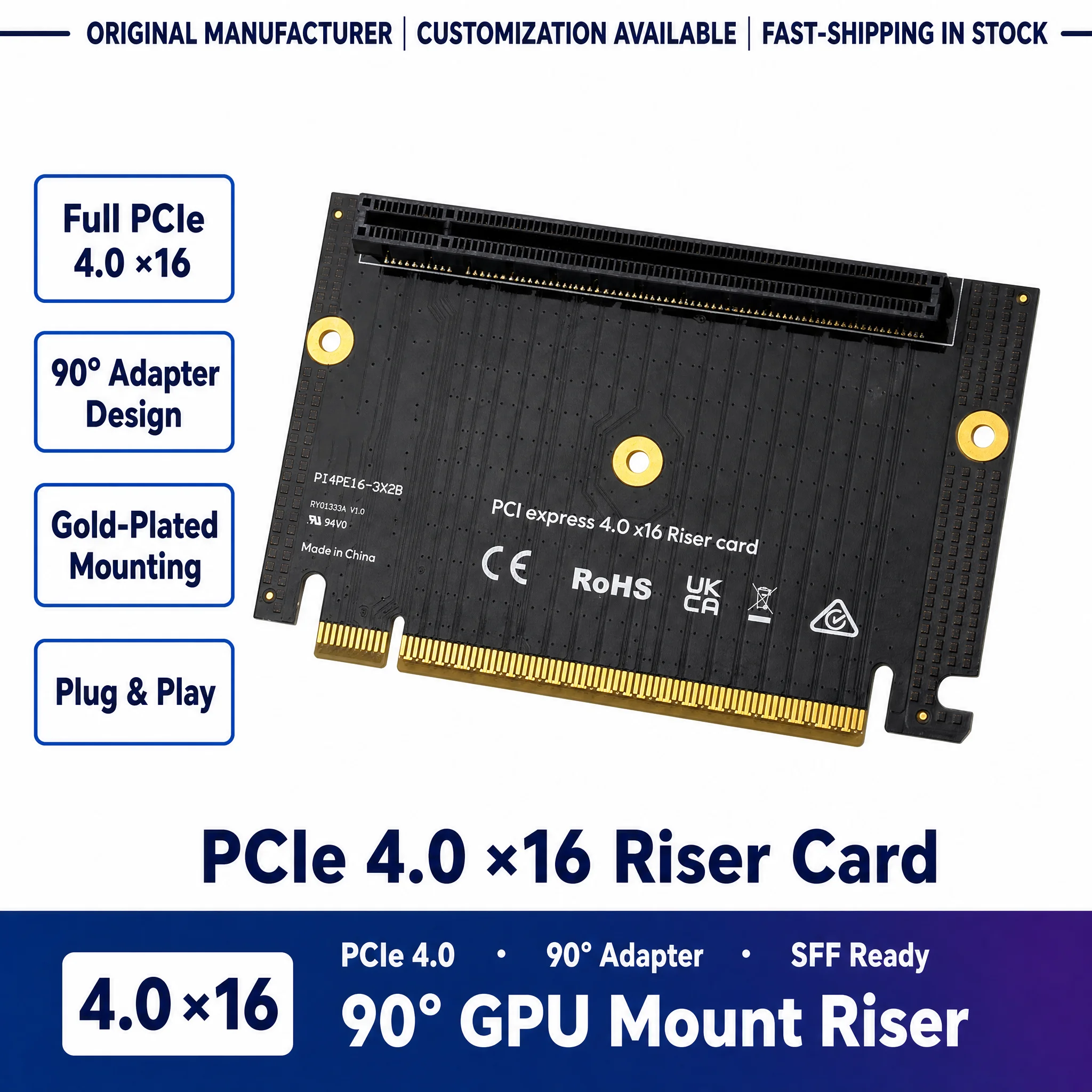 PCI Express 4.0 X16 90‑Degree Riser Card GPU Vertical Adapter Gold‑Plated For ITX SFF Small Form Factor Gaming PC Case