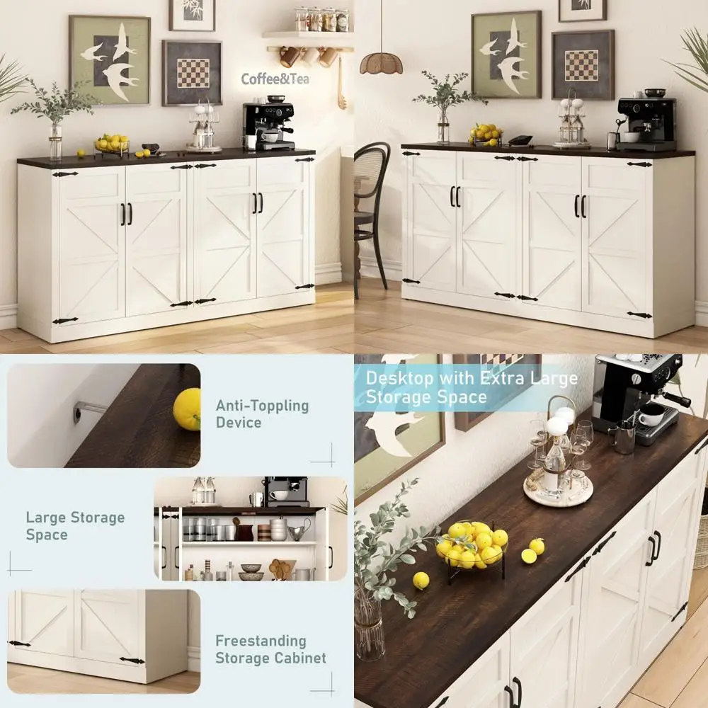 

Large 65 Farmhouse-Style Buffet Cabinet with Storage and Adjustable Shelves
