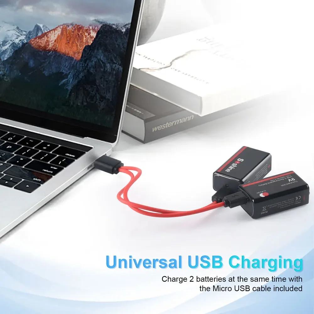 Soshine 9V 1000Mah Usb Lithium-Ion Batterijen 9V 6f22 Li-Po Batterij Constante Spanning 9V Output Usb Li-Ion Oplaadbare Batterijen