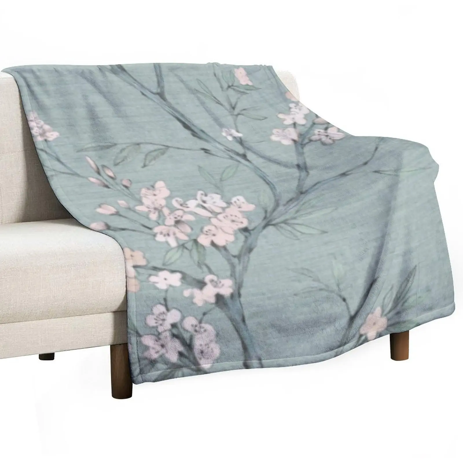 Duck egg Oriental blossom Throw Blanket Soft Luxury Designer Moving Blankets