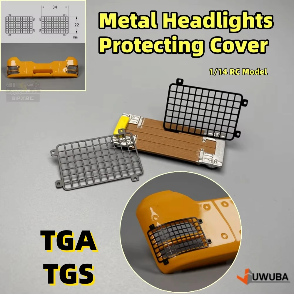 Osłona reflektorów z metalu TGS, siatka ochronna do modeli 1/14 Tamiya RC MAN TGS TGA LESU, części do ciężarówek inżynieryjnych, przyczep, zabawek.