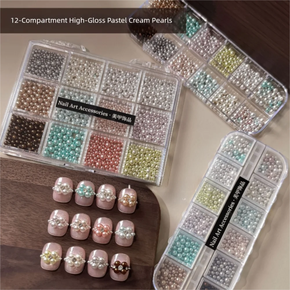 12Grids/Box 3D Irregular Shape Nail Art Charms Aurora Shell Five-pointed Star Imitation Pearl Nail Decoration Sparkling Flakes