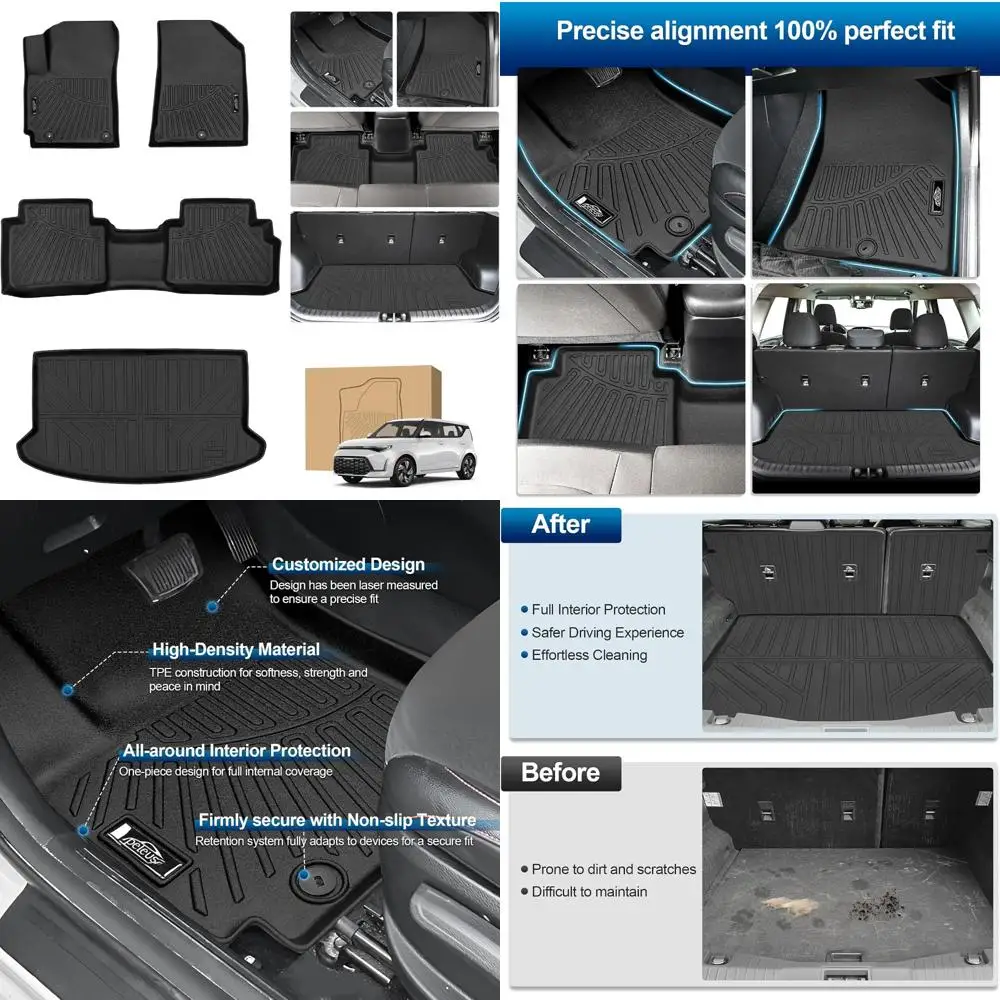 

Коврики Peleus для KIA Soul 2020-2025 (подходят для верхней части пола багажника, без сабвуфера), TPE, всепогодная защита, 2-рядный автомобиль