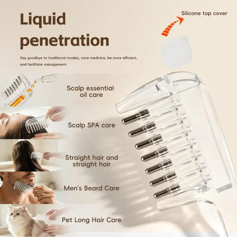 Rolling Metal Teeth, Suitable For Women Unisex Transparent Essential Oil Applicator Massage Comb With Built-In Liquid Reservoir